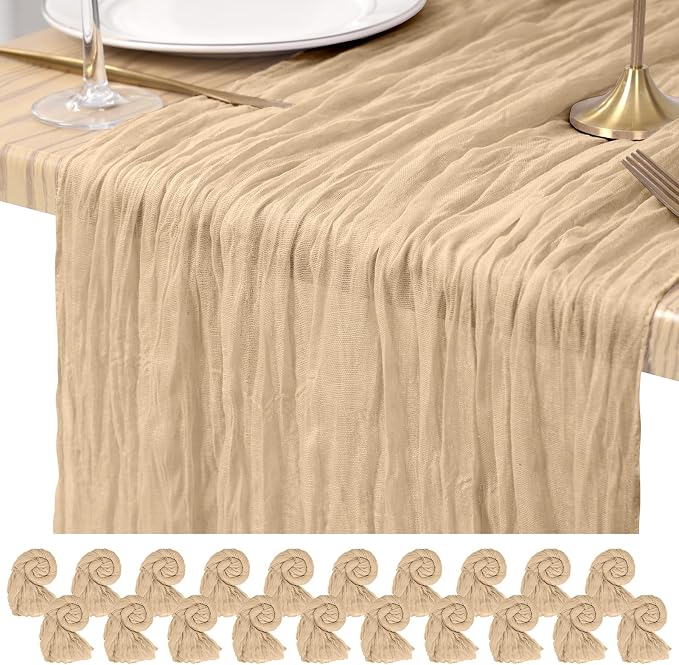 Pesonlook Cheesecloth Table Runner Beige, 20 Pack 17.7x108 inch, Long | Rustic by Pesonlook