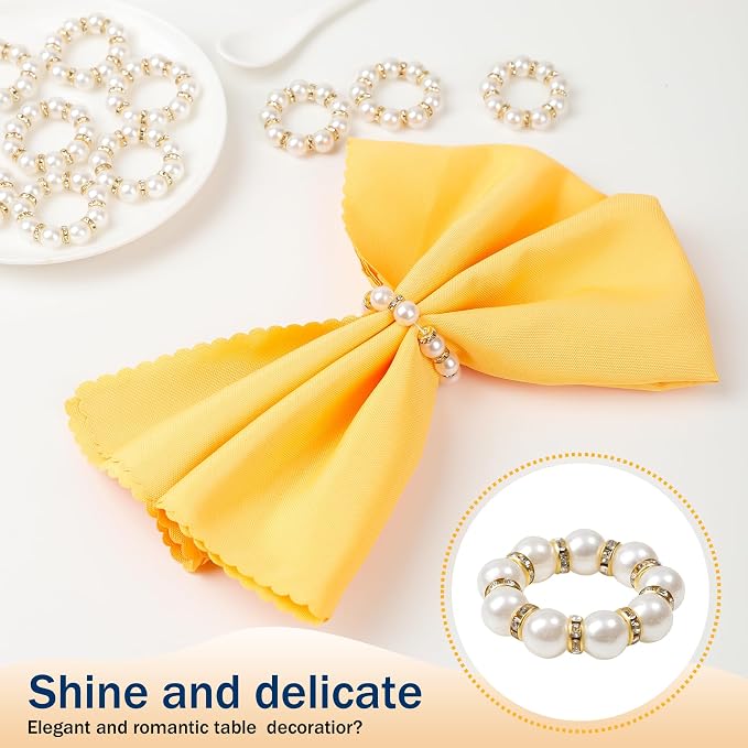 Gold Napkin Rings 20Pcs, Imitation Pearl Napkin Rings Napkin Holder, Elegant - Image 3