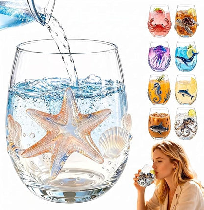 Starfish 3D Stemless Wine Glasses, Artistic Handcrafted Glassware | Novelty by Unknown