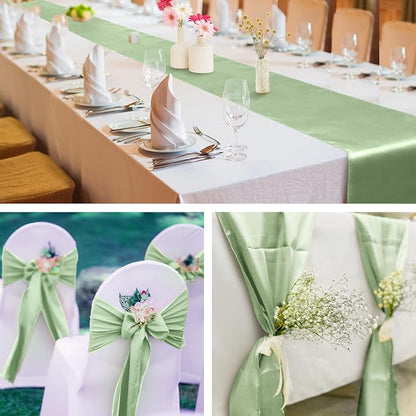 Aneco 12 Pack Satin Table Runner 12 x 108 Inch Sage Green Long Wedding Satin - Image 6