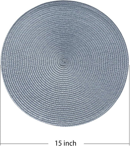 AHHFSMEI Round Braided Placemats 15 Inch Round Table Mats for Dining Tables Natural Woven Heat Resistant Place mats Set of 8 (Light Blue,8)