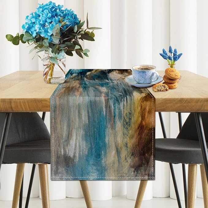 Teal Black and Brown Table Runners Rustic Farmhouse Linen Table Runners - Image 2