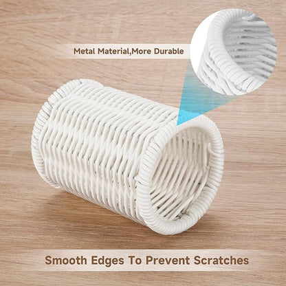 Rattan Jars, Car Storage Box, 4.13" x 4.92" Bathroom Essentials Accessories Decor, Round Vanity Storage Organizers, for Hair Accessories, Cotton Pads, Cotton Ball, Cosmetics, White (DP054)