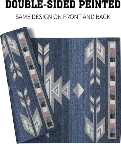 Giwawa Southwestern Placemats Set of 4, Navy Blue Grey Ethnic Tribal Geometric Decorative Place Mat, 12"x18" Native American Heat Resistant Table Mats for Dining Kitchen Party