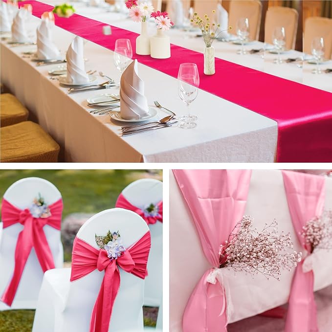 Aneco 4 Pack Satin Table Runner 12 x 108 Inch Gradient Hot Pink Colors Long - Image 6