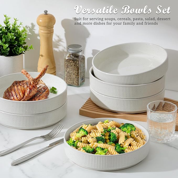 E-far Pasta Bowls Set of 6, 35oz Large Salad Bowl Plate - Image 4