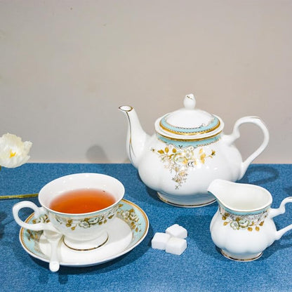 Bone China Tea Set, 21-Pieces Porcelain Tea Set - Image 3