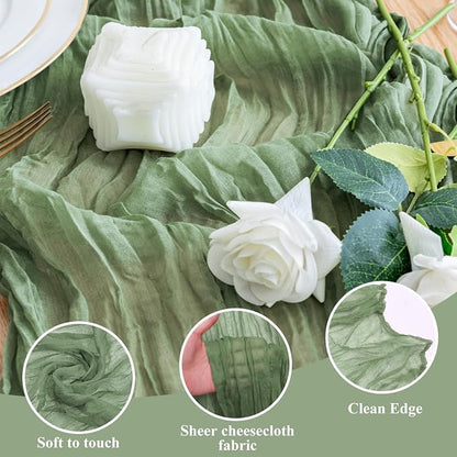 Cheesecloth Table Runner Sage Green 10FT Boho Gauze, 12 Pack | 120 Inch Cheese - Image 3