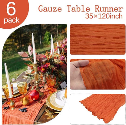 6 Pack Orange Cheesecloth Table Runner 35 x 120 Inch | Boho Gauze Fabric - Image 3