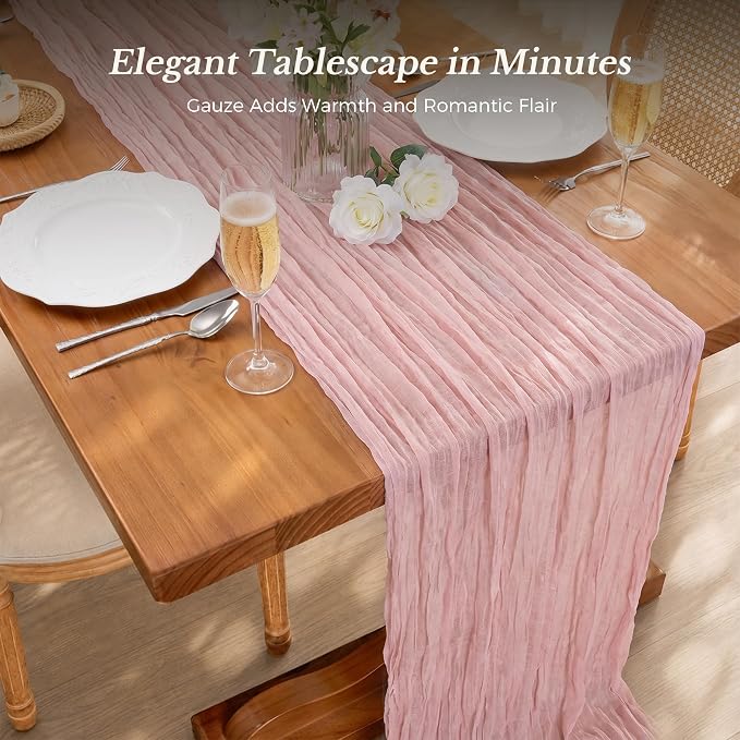 10 Pack Dusty Pink Cheesecloth Gauze Table Runners, 35x120 Inch | Extra Wide - Image 2