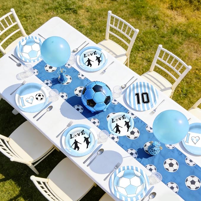 180Pcs Blue Soccer Party Supplies Paper Plates and Napkins Serve 60 | - Image 5