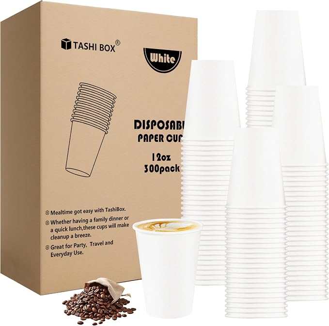 TashiBox 12 oz White Hot Drink Paper Cups by TashiBox