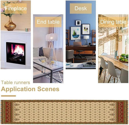 Boho Paisley Table Runner, Vintage Western Brown Dark Red Beige Flowers Leaves - Image 5