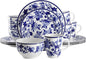 Elama Cattleya Orchid Design 16 Piece Round Porcelain Dinnerware Set in Blue by Elama