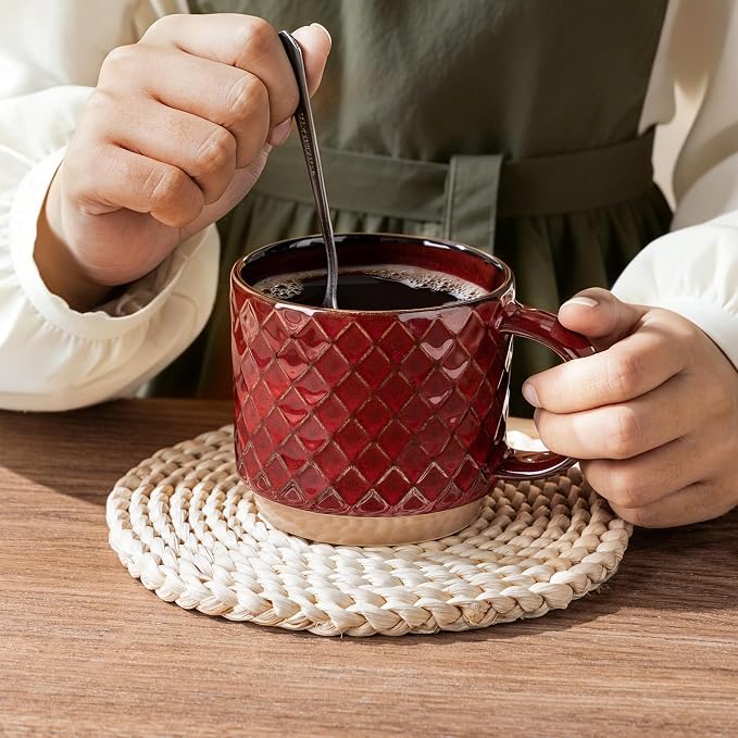 GBhome 15 OZ Stackable Coffee Mugs Set of 4, Ceramic Coffee Cups Set | 4 - Image 4