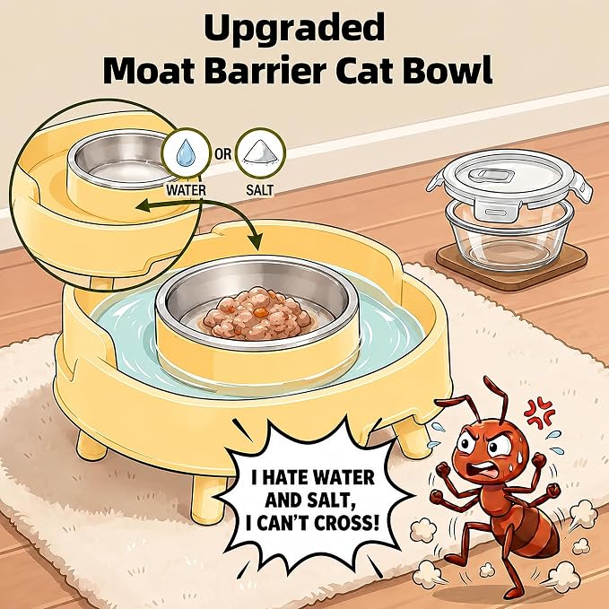 Anti-Ant Raised Cat Bowls with Lid, 1 Glass Water Bowl+1 Shallow Dish | Raised - Image 2