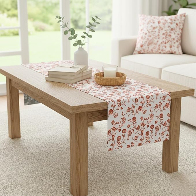 Table Runner 48 inches Long Floral Vintage Flowers Botanical Design Rustic - Image 4