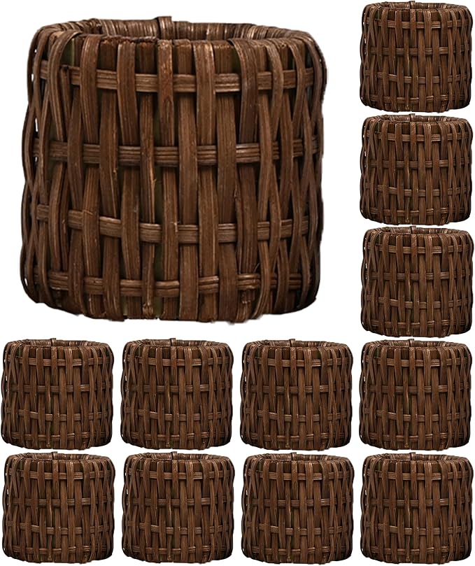 Woven Napkin Rings Set of 12, Handmade Cane Fall Napkin Rings Holders, Natural by CLEENTABLE