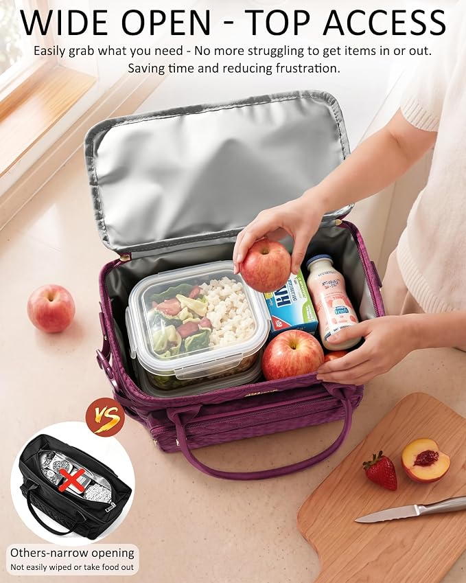 Lunch Box for Women Insulated Lunch Bag Quilted Soft Cooler Tote | 7 Pocket - Image 4