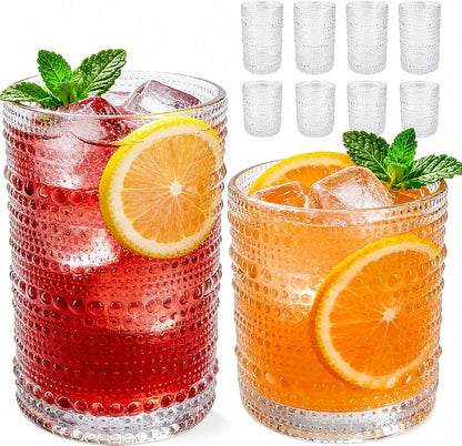 Hobnail Drinking Glasses Set of 8，Includes 12-ounce beer glasses and 10-ounce by Unknown