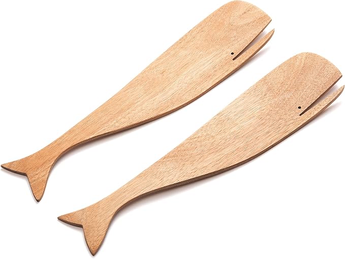 Ironwood Gourmet Acacia Wood Whale Salad Serving Utensils - Image 2