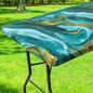 Smiry Rectangle Table Cloth Cover, Waterproof Elastic Fitted Picnic Tablecloth for 8 Foot Tables, Wipeable Flannel Backed Vinyl Tablecloths for Camping, Dining, Outdoor (Teal & Gold, 30" x 96")