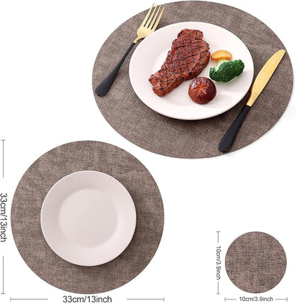 Homaxy Round Faux Leather Placemats and Coasters, Dark Brown | Washable - Image 6
