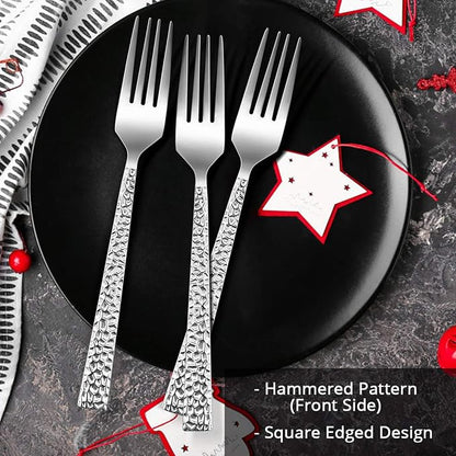 E-far 6-piece Hammered Dinner Forks Set, 7.9 Inch Stainless Steel Forks - Image 4