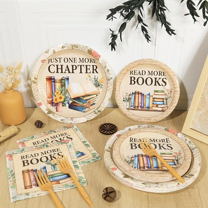 96Pcs Reading Theme Party Supplies Read More Books Paper Plates and Napkins - Image 5