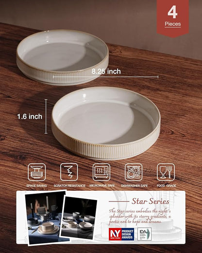 famiware Star 8.25" Pasta Bowls Set of 4, Bowl Plates, Cappuccino White | - Image 2