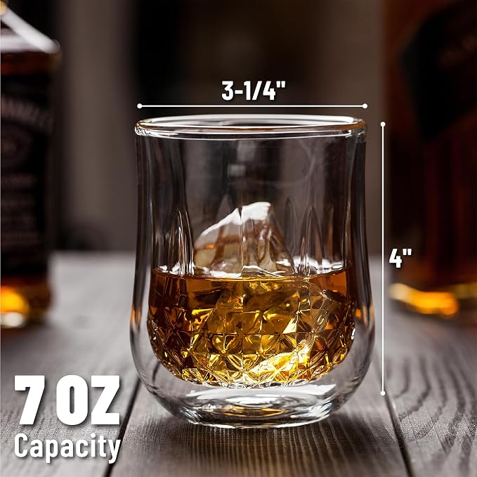 BTaT- Double Walled Drinking Glass, 4 Pack, 8 oz, Stylish Insulated Rocks Glass - Image 3