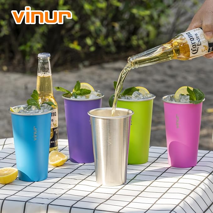 VINUR Stainless Steel Cups-20 oz Stackable Metal Drinking Glasses 4 Pcs | 20 oz - Image 8