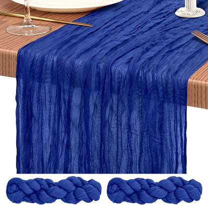 Showgeous 2 Pack Royal Blue Cheesecloth Table Runners Boho Wedding Decor | by Showgeous