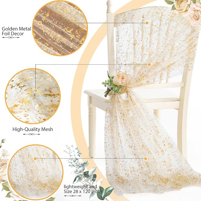 SiinvdaBZX White Gold Sheer Tulle Table Runner 120 Inch/10 Ft Long | Gauze - Image 4