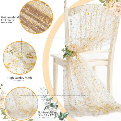 SiinvdaBZX 4 Pcs White Gold Sheer Tulle Table Runner 120 Inch/10 Ft Long | - Image 4