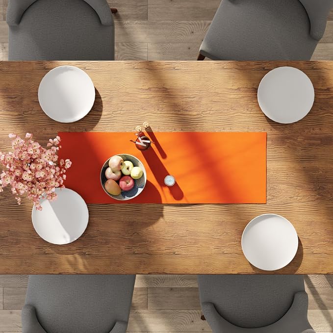 Encasa XO Table Runner, Cotton Canvas Dining Runner 13"x36" | Orange, 180 GSM - Image 4