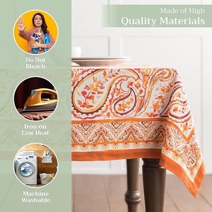 Maison d' Hermine Table Cloth Rectangle Table 100% Cotton 70 x 120 Inches Fall Tablecloth Reusable Everyday Use for Thanksgiving Christmas Decorations Dining Farmhouse Party (Palatial Paisley)