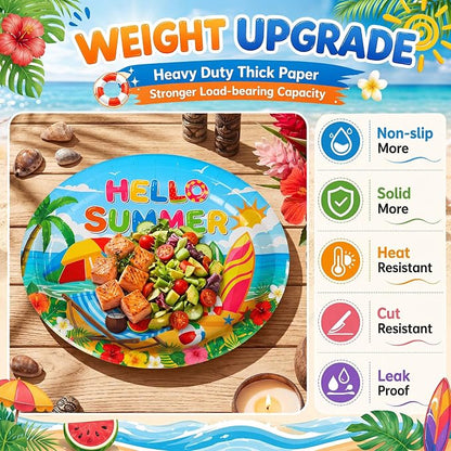 350 Pcs Beach Party Decorations 12 in Disposable Oval Hello Summer Plates - Image 3