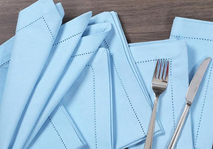 Bedding Craft Cloth Dinner Napkins Set of 12 – 18x18 Airy Blue Linen-Look Hemstitched – Soft Machine Washable Reusable Napkins for Weddings, Parties & Elegant Table Settings