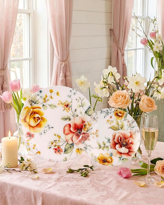 Morejoy 60pcs Floral Plastic Plates, Fancy Disposable Plates Sets | Heavy Duty - Image 5