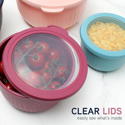 COOK WITH COLOR Prep Bowls with Lids- Wide and Deep Nesting Plastic Small Mixing Bowl Set with Lids, 8 Piece Set - Deep Bowls, Navy