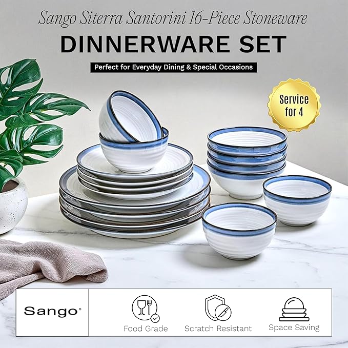 Sango Siterra Santorini 16-Piece Stoneware Dinnerware Set - Image 2