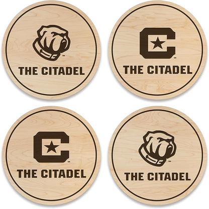 LazerEdge The Citadel Bulldogs Wooden Coaster Set - Maple Wood - Officially Licensed Product - 4-Pack
