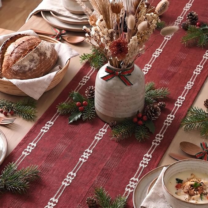 Artoid Mode Red Farmhouse Embroidered Hollow Christmas Table Runner, Seasonal - Image 6