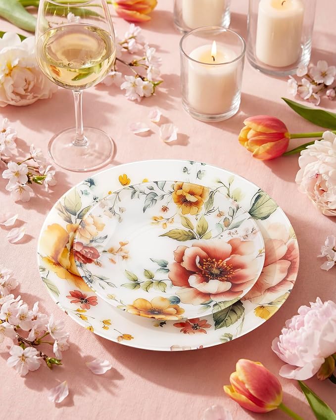 Morejoy 60pcs Floral Plastic Plates, Fancy Disposable Plates Sets | Heavy Duty - Image 3