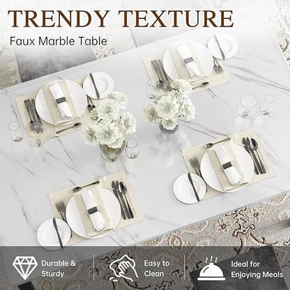 Hooseng Dining Table Set for 4, Faux Marble Small Kitchen Table Chairs Set of 4 with Luxurious Button Tufted Dinner Chairs for Kitchen and Dining