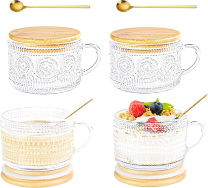 Glass Coffee Mugs with Lid 14 oz Clear Coffee Cups with Handle Spoon | Vintage by ICESIP