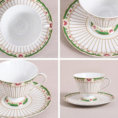 fanquare Nordic Style Tea Cup and Saucer, Classic Stripes Floral Teacup - Image 2