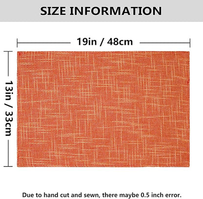 Set of 4 Fall Placemats by Kevin Textile Heat Resistant Dining Table Place Mats Kitchen Table Mats for Seasonal Autumn, 13" x 19", Orange