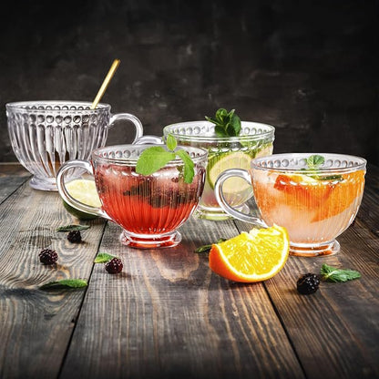 Cididu Large Glass Vintage Latte Mugs Set of 4, 12 Oz Ribbed Cups - Image 7